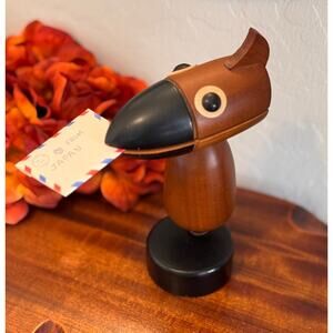 Vintage Wooden Bird Memo Holder, Spring Clip Desk Accessory, Japanese Decor
